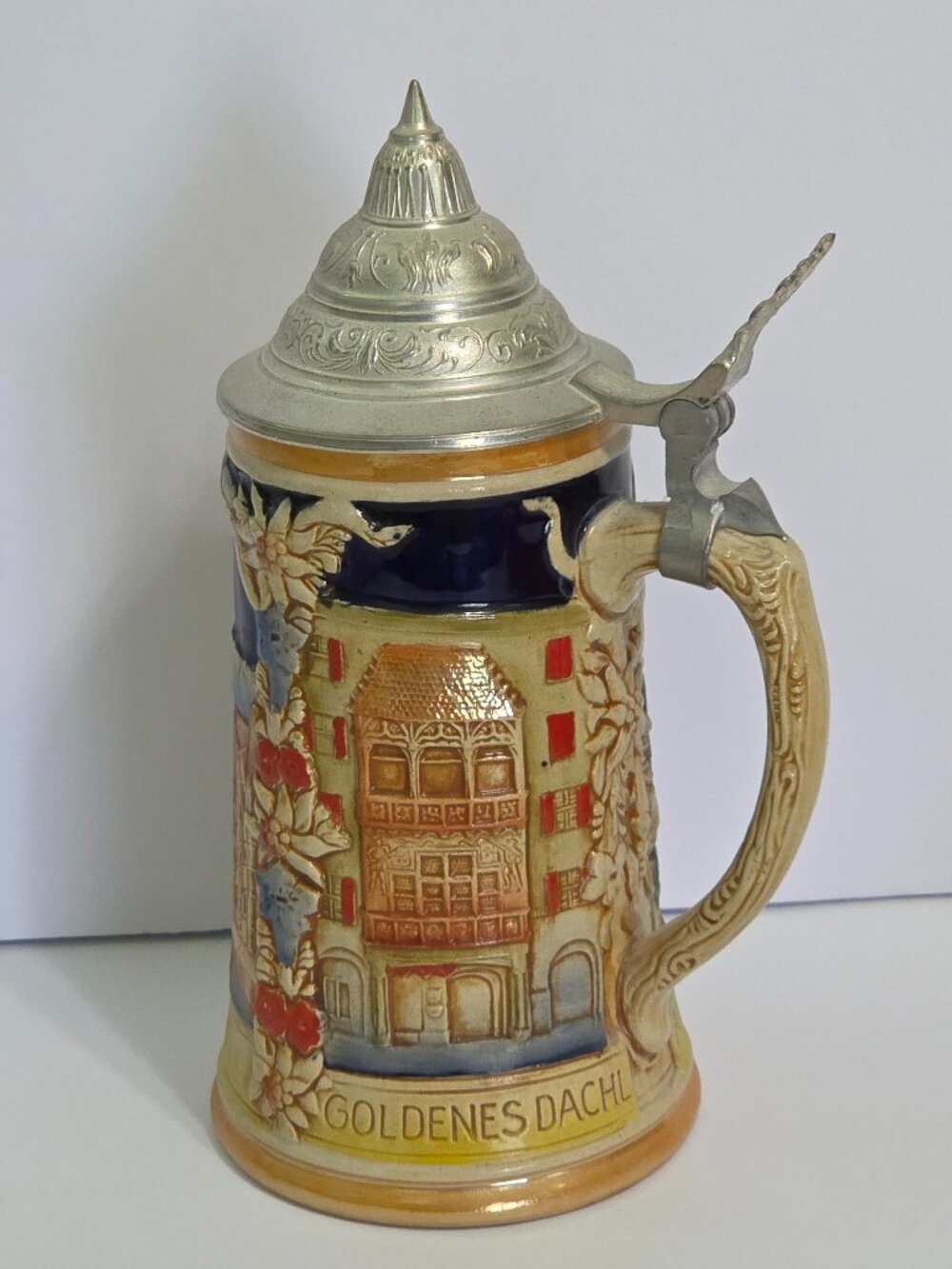 Goebel German Beer Stein w/ Pewter Lid, Vintage 1970s, Innsbruck Goldenes Dachl